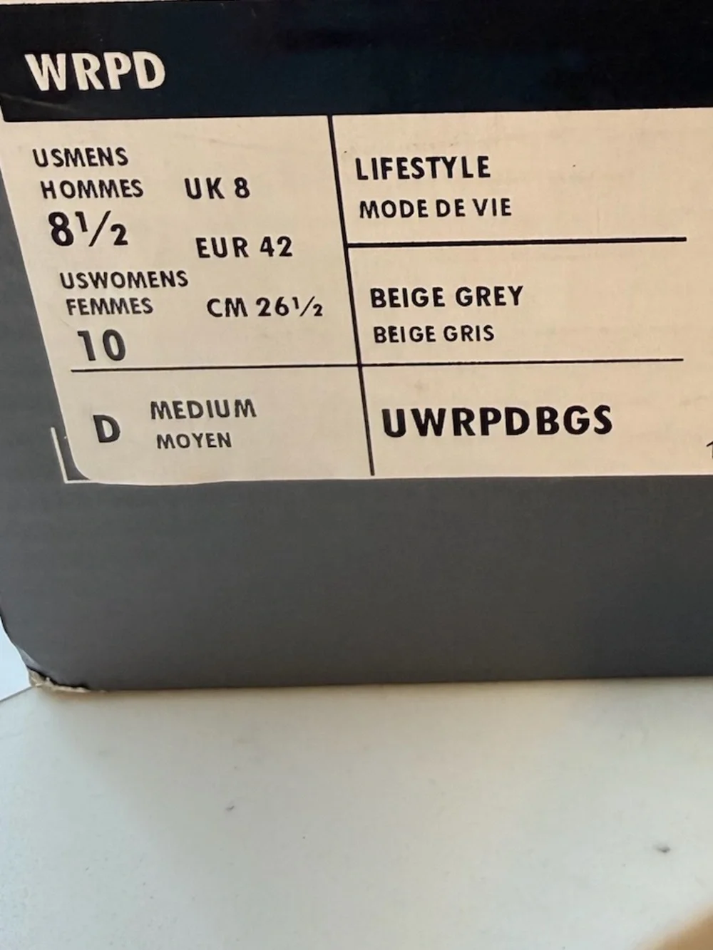 New Balance WRPD Beige Gray Lifestyle Shoe Box Label